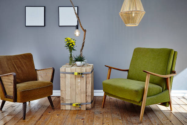 Empty Chairs And  repurposed Table in a living room.