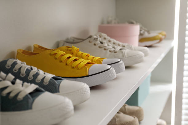 Minimalist wooden shoe rack with drawer and open compartments