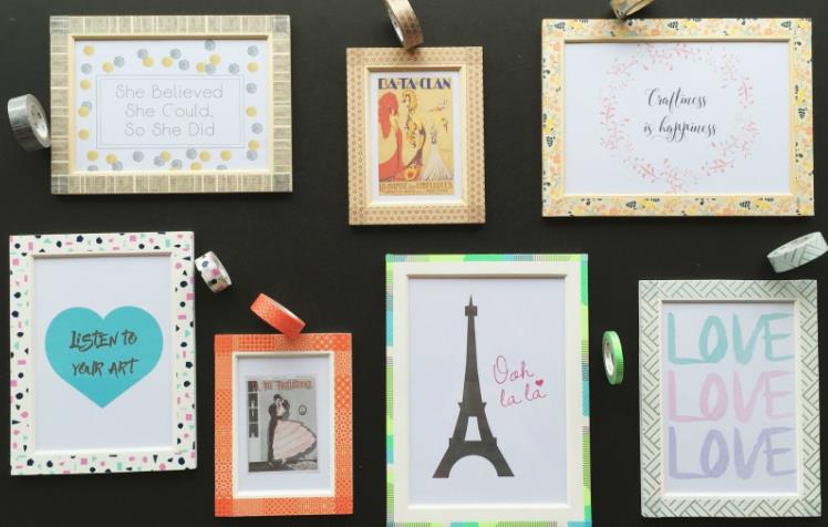 DIY photo frames decorated with colorful washi tape