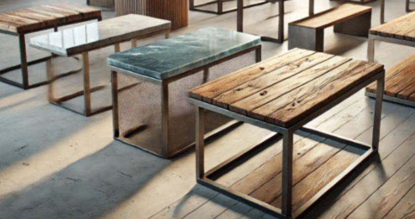 Modern tables with wood and metal