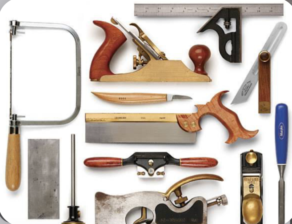Collection of woodworking hand tools