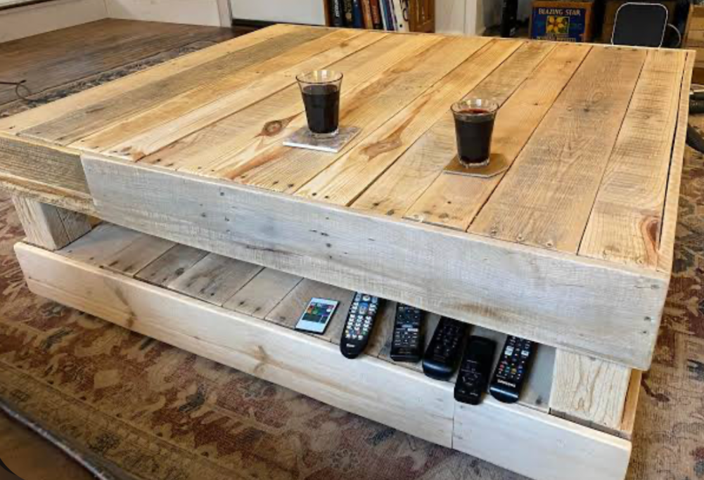 Wooden coffee table with drinks