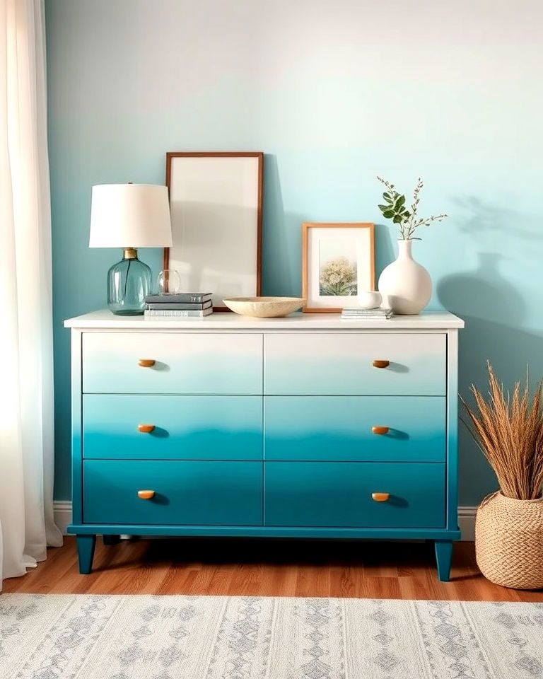 blue ombre painted dresser makeover for modern bedroom furniture decor