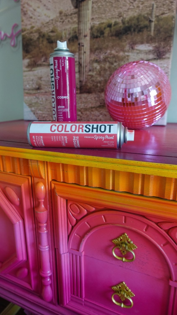 bright pink furniture makeover using spray paint for bold colorful home decor