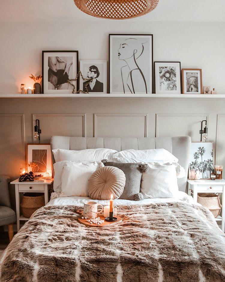 A cozy bedroom designed to use every bit of space maximizing usecases.