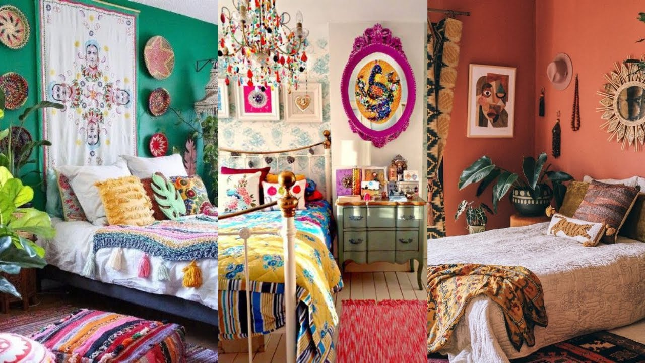 A collage of colorful bedrooms.