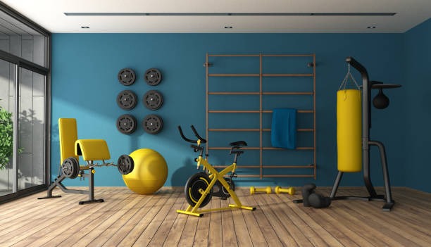 modern home workout room with exercise bike punching bag and strength equipment