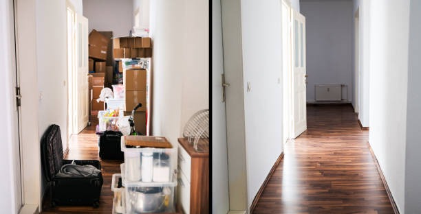 before and after decluttering hallway showing clean organized home transformation