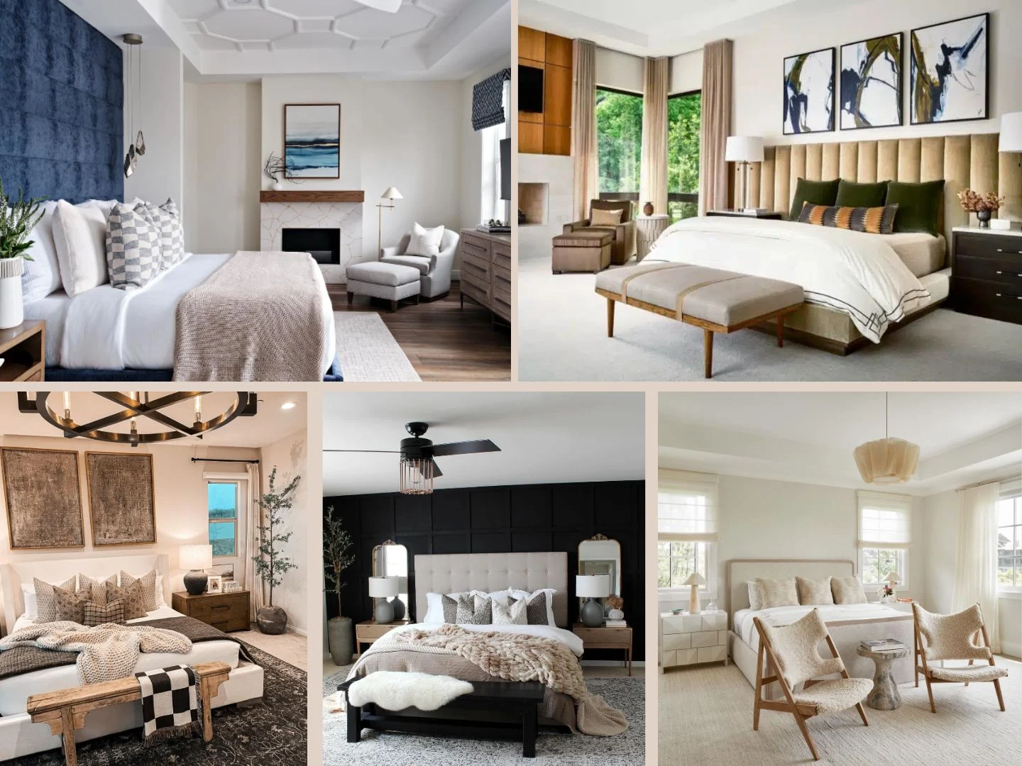 A collage of bedrooms.