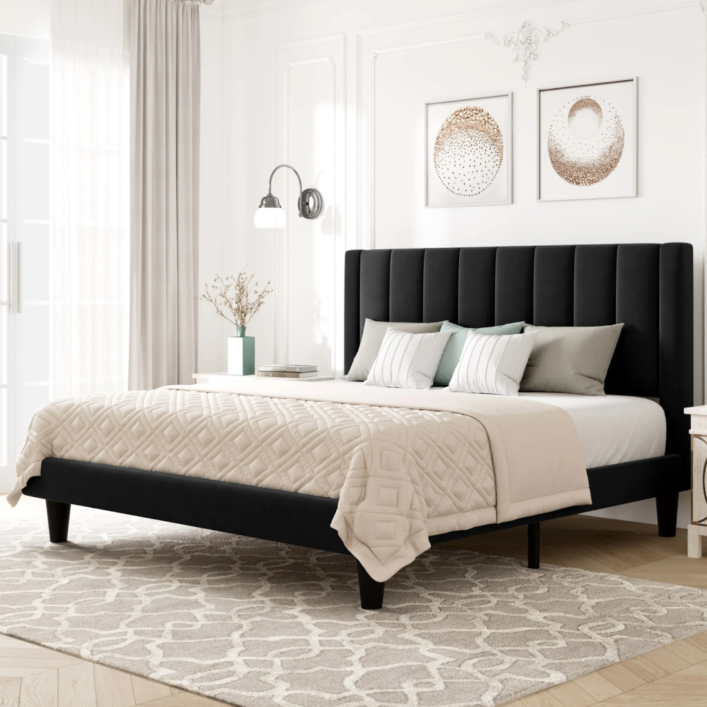 Soft velvet upholstery framed by elegant tufting brings hotel-worthy vibes home