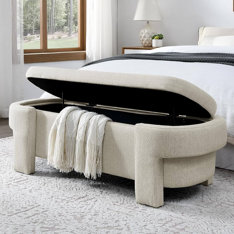 Storage bin at the foot of a bed.