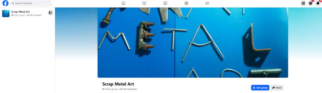 Screenshot of the Scrap Metal Art Facebook group's page.