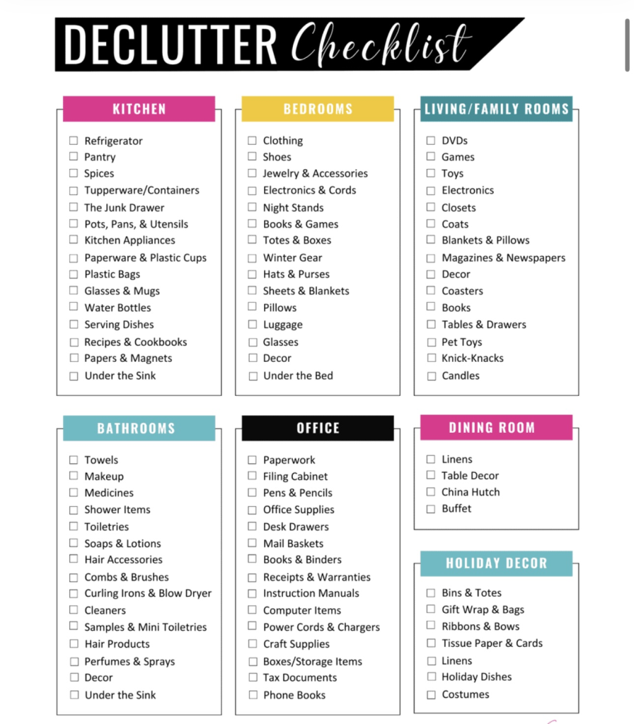 A decluttering checklist.