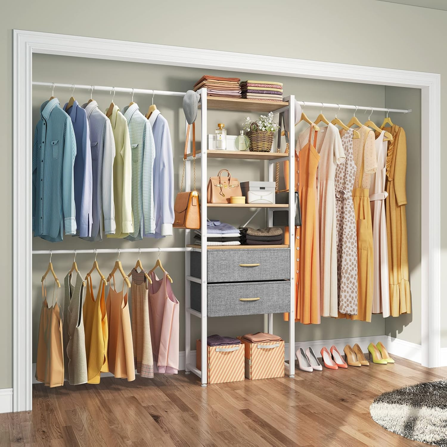 colorful closet organization system.