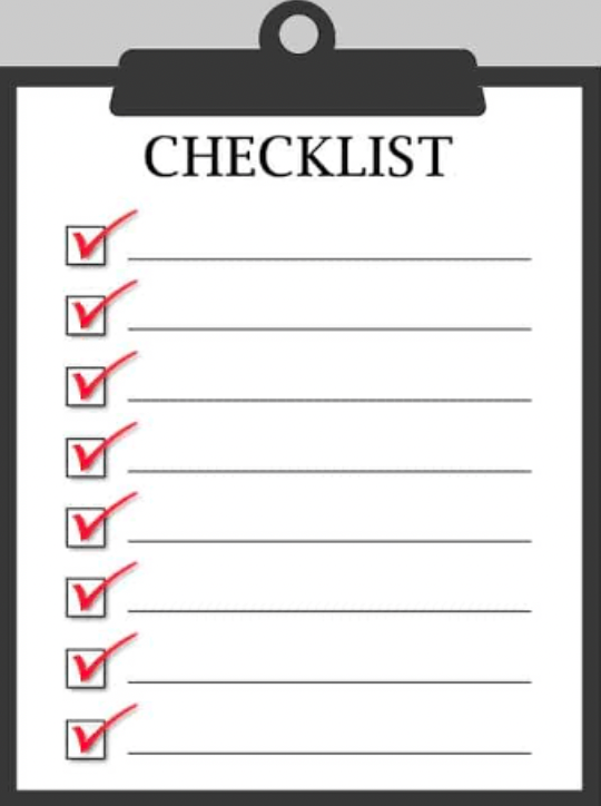 A blank virtual checklist with red checkmarks o neach line.