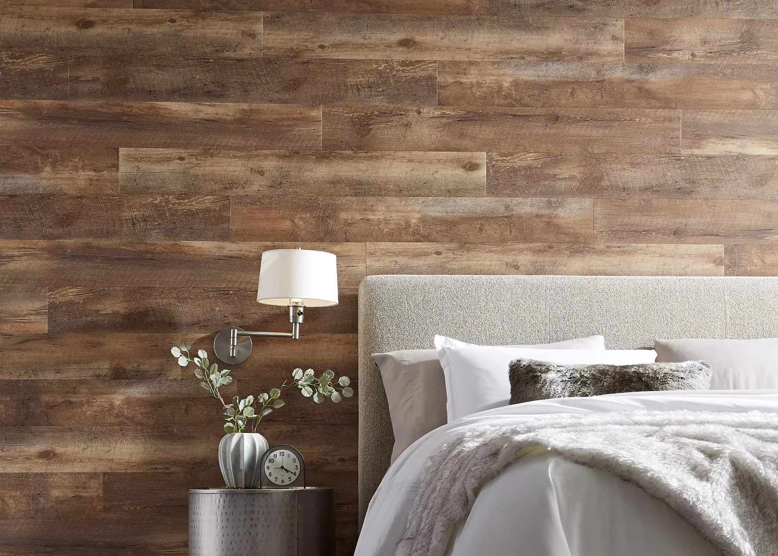 A wooden background in a bedroom.