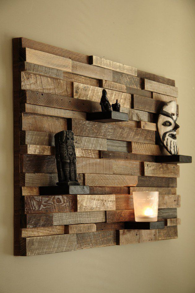 Wall art created from repurposed pallets.