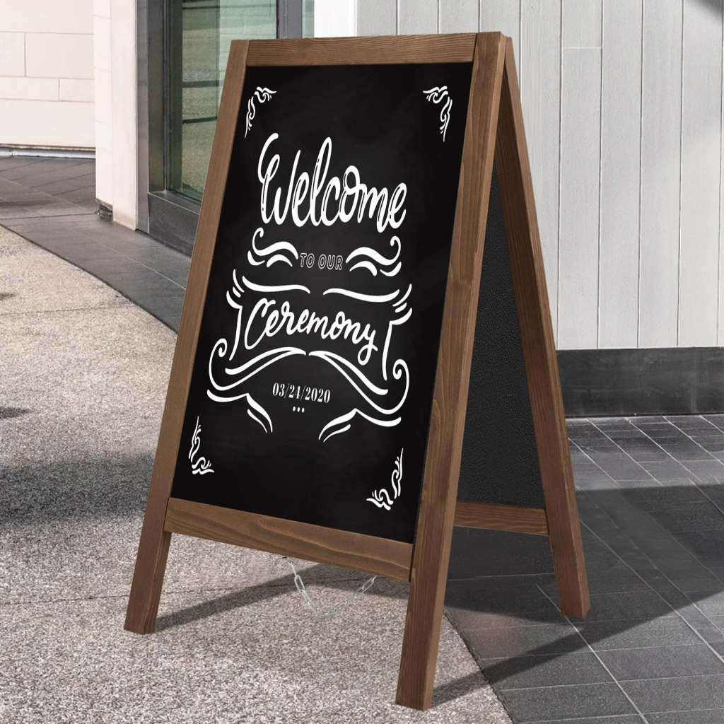 An A-frame chalkboard makes every welcome feel warm and hand-crafted