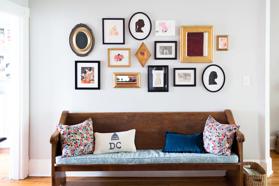 Budget gallery wall with minimalist black frames on white wall