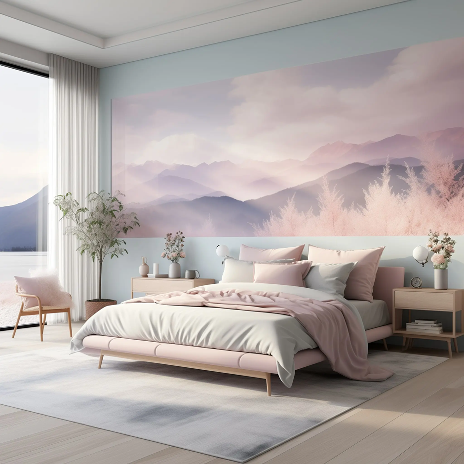Creative bedroom wall mural featuring bold geometric designs for an artistic and modern touch.