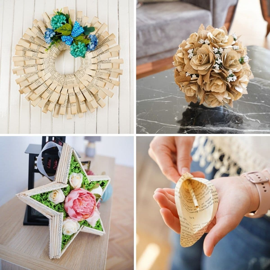 Upcycled old book pages transformed into creative home décor craft
