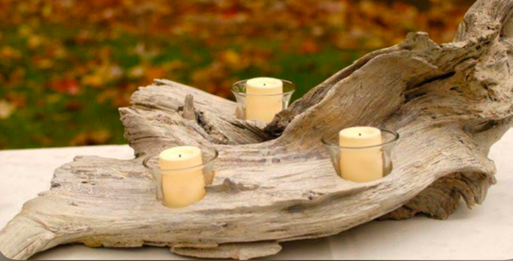 Candle Holder made of Driftwood and shot glasses