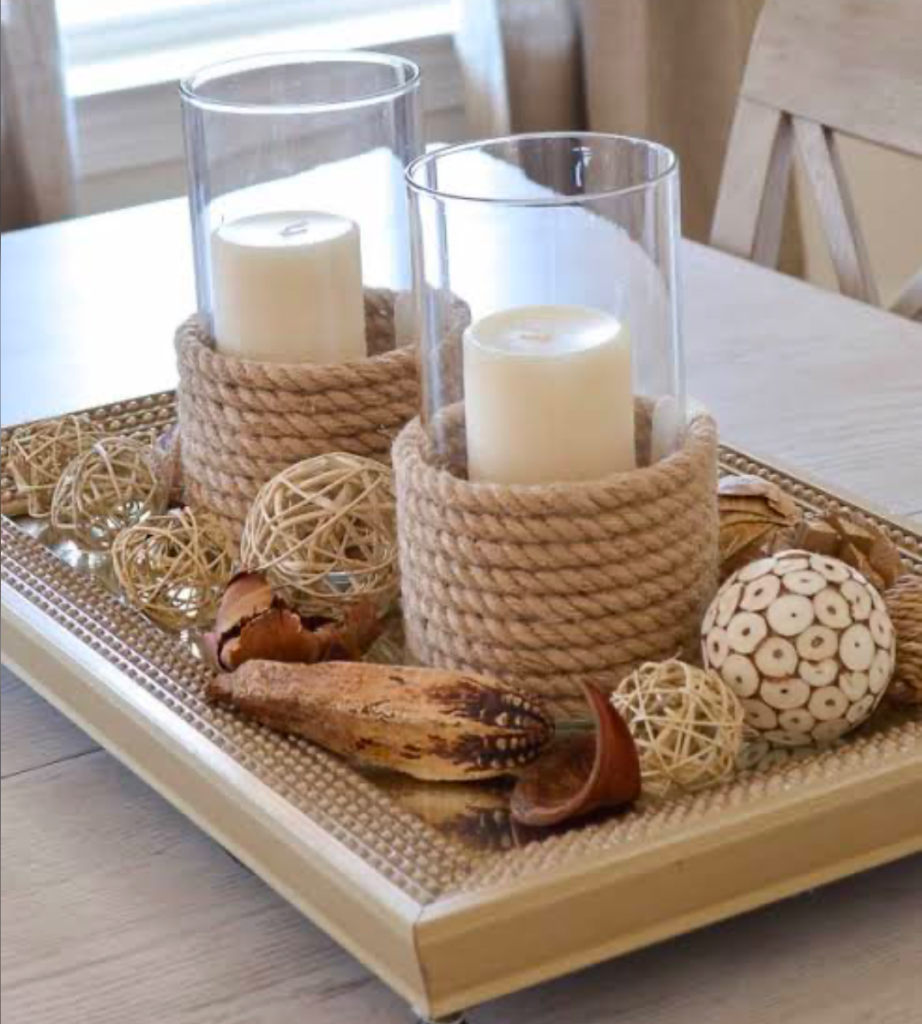 Candle Holders made of Jute Rope and glass cups