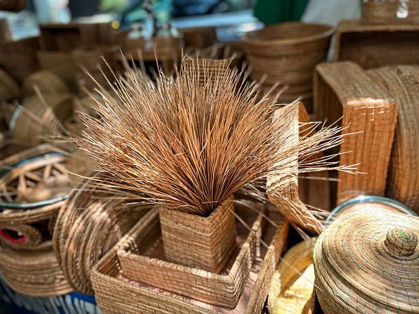 Handcrafted rafia wicker baskets