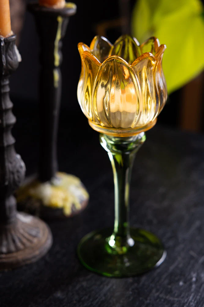 Repurposed vintage wine glass as a Candle holder