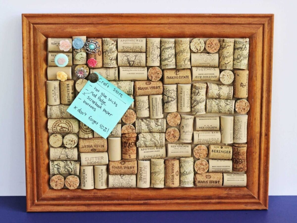 A wine cork bulletin board.