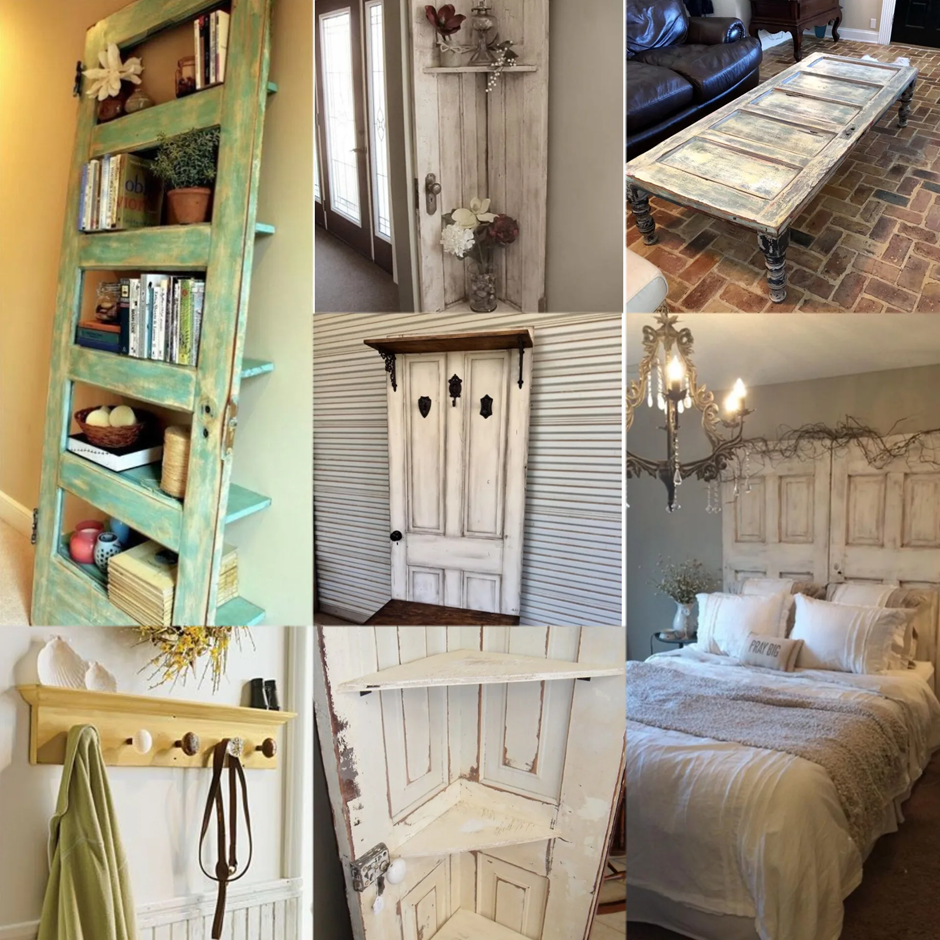 Repurposed old doors turned into furniture and decor