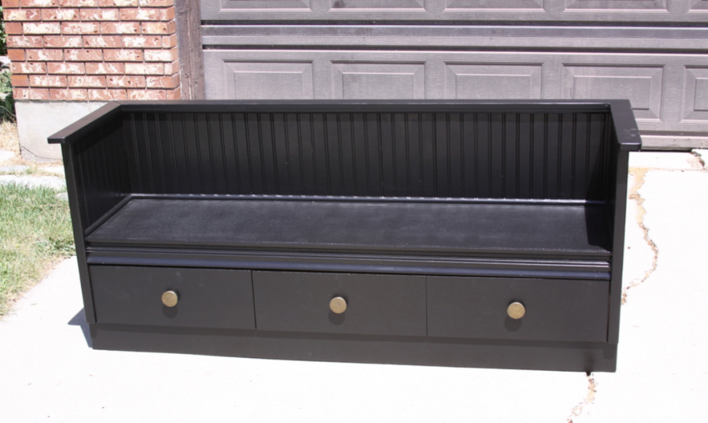 A repurposed dresser bench.