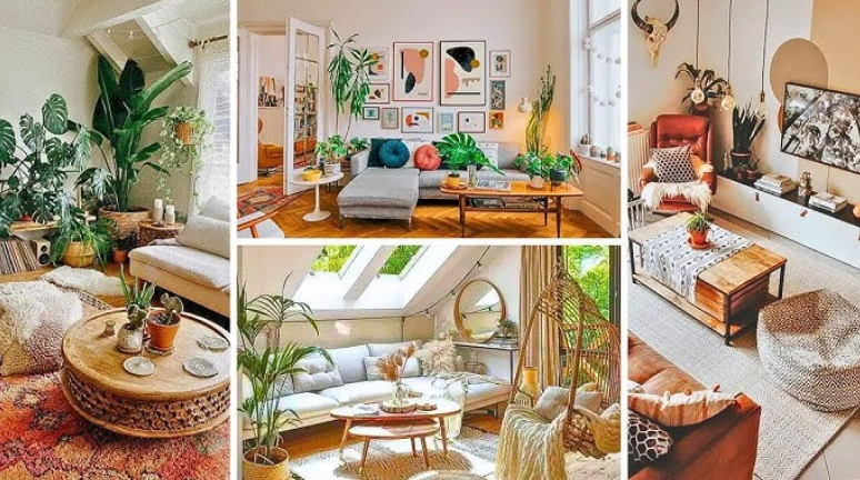 a collage of a room with different furniture