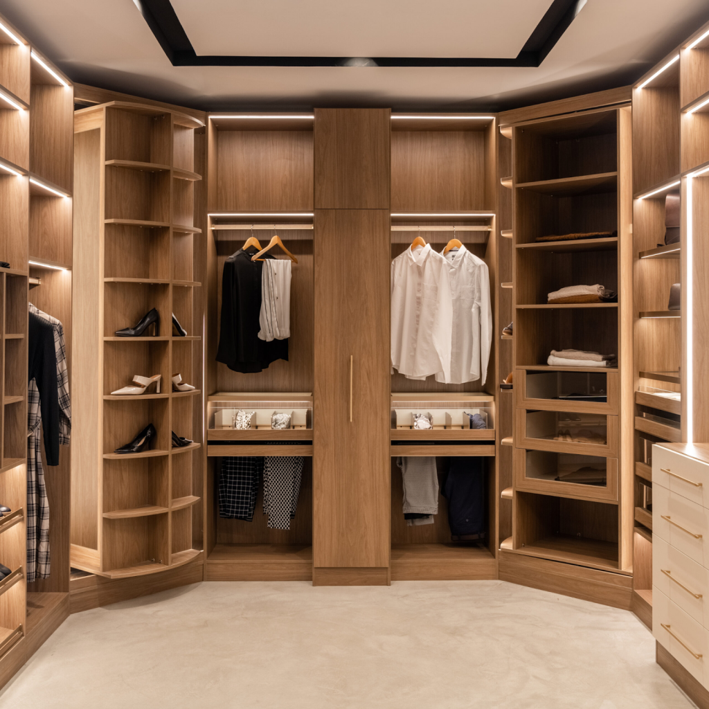 A detailed built-in closet system.