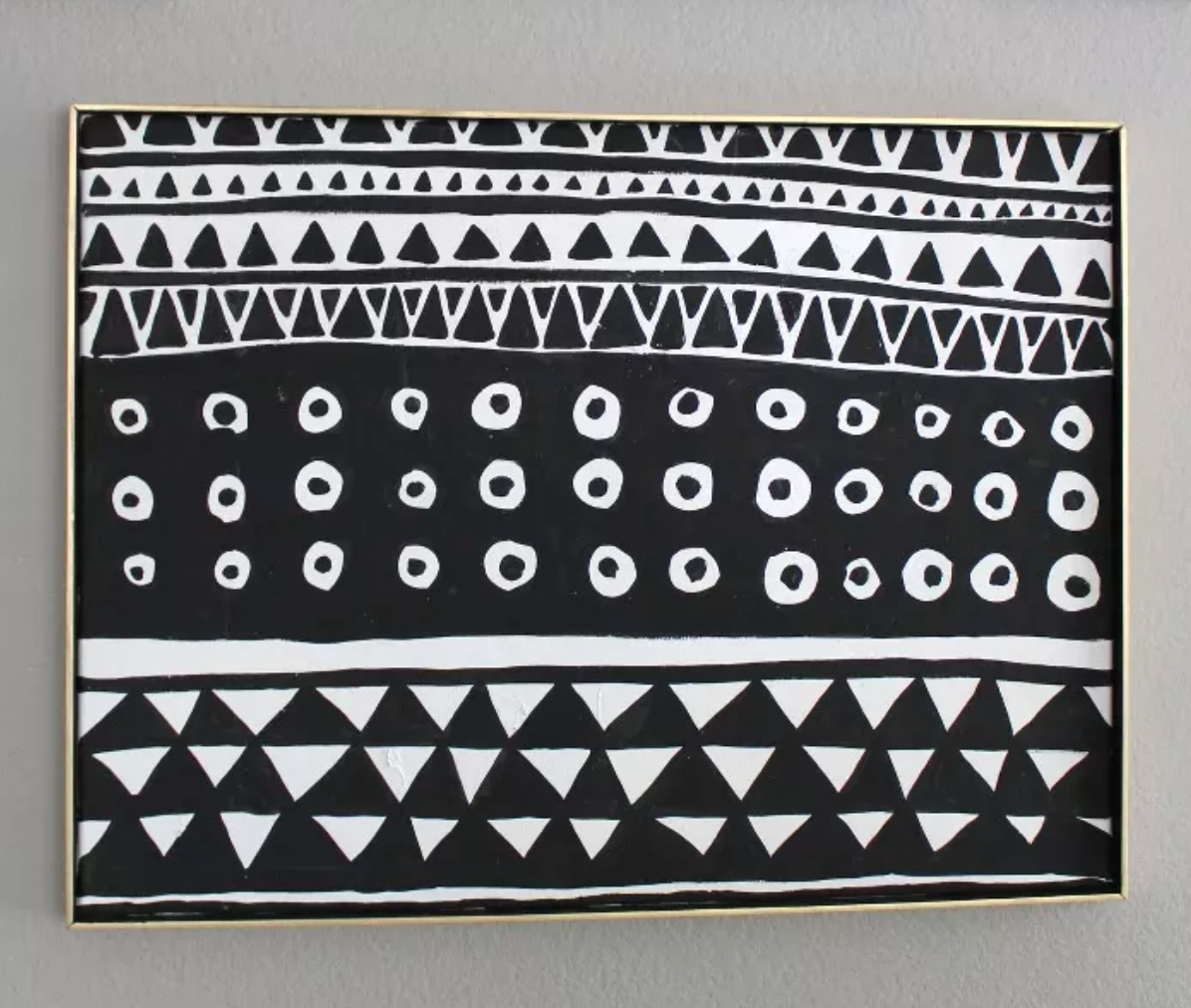 Black and white geometric wall art with tribal patterns in modern minimalist frame