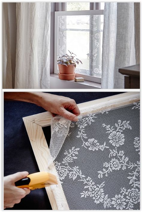 Patchwork style curtains hanging on wooden rod over glass patio door