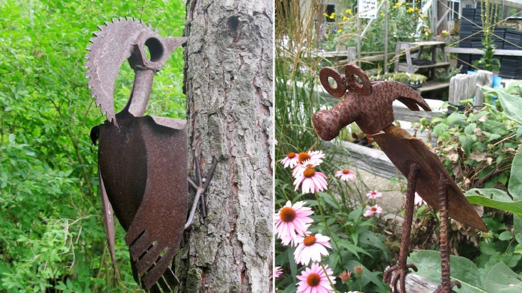 Old tools turned into animal art.