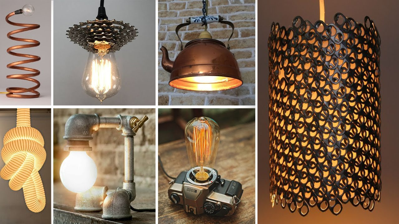 creative DIY light fixture ideas made from recycled household and industrial materials