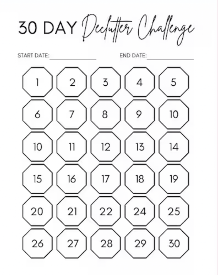 30 day declutter challenge printable tracker for organizing and simplifying the home