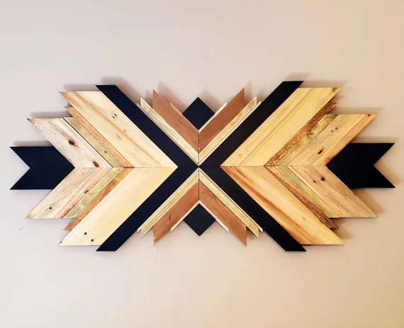 Geometric pallet wood wall art in natural and black tones