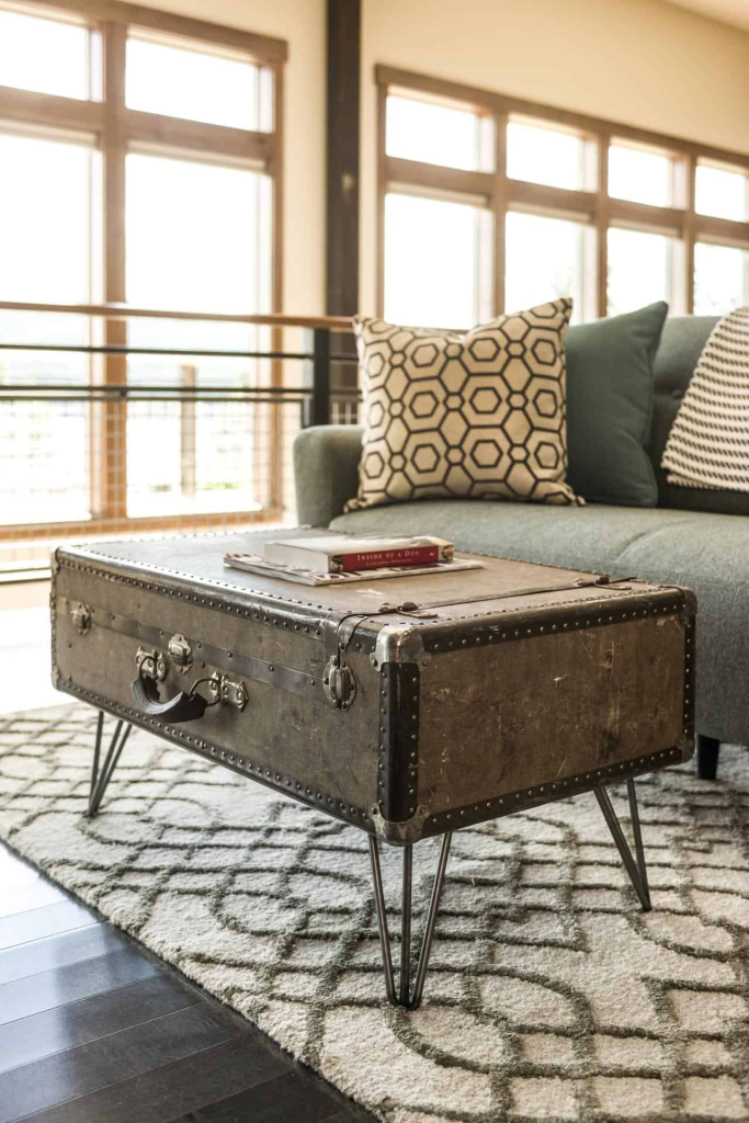 Vintage trunk coffee table in a living room