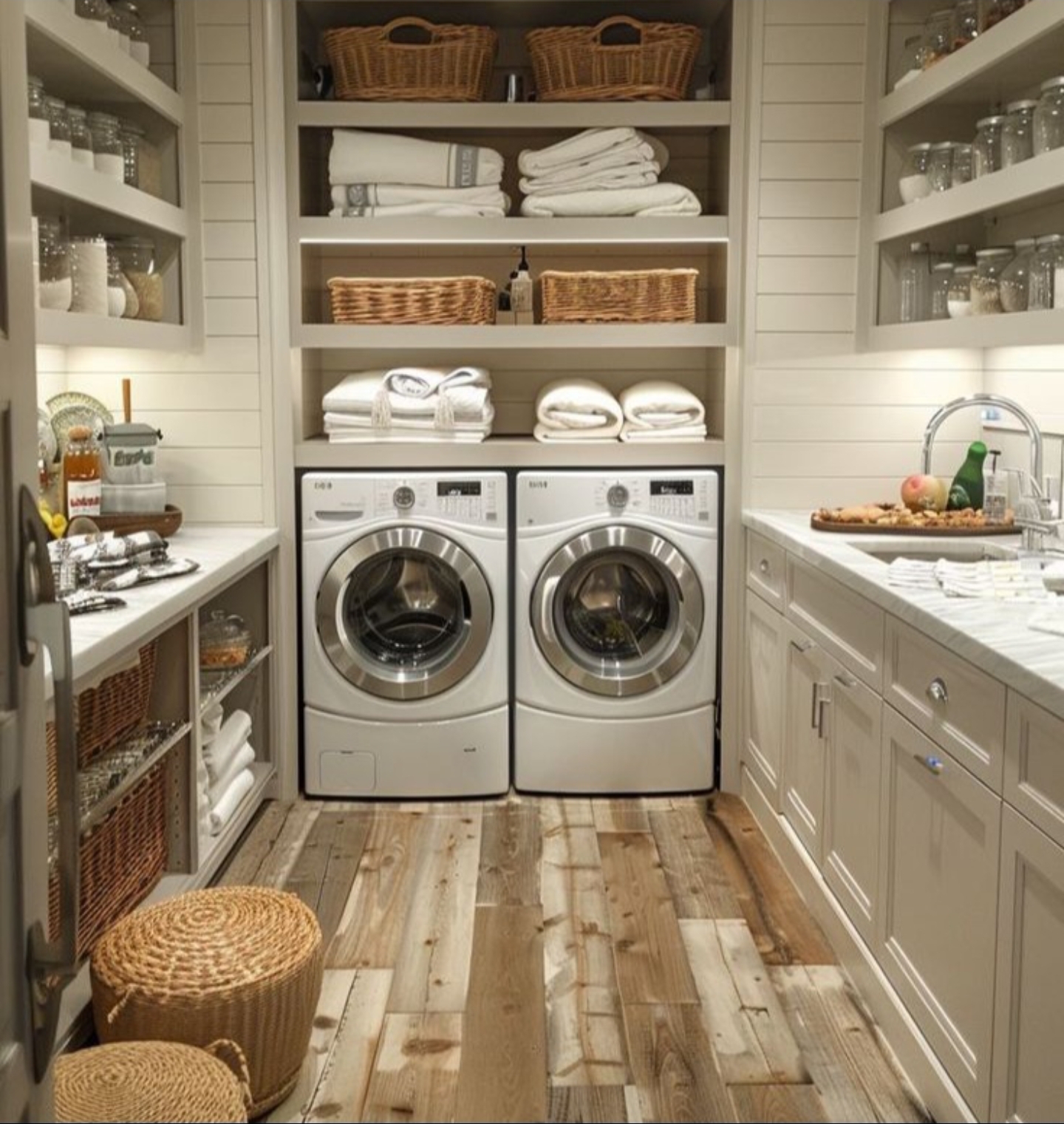 A washer-dryer set in pantry room.