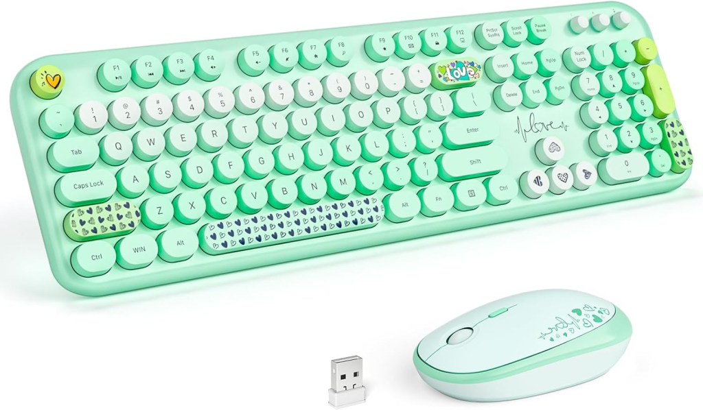 A wireless keyboard and mouse on white background.