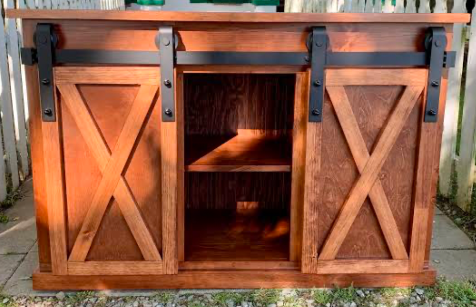 Wooden sliding barn door cabinet for storage