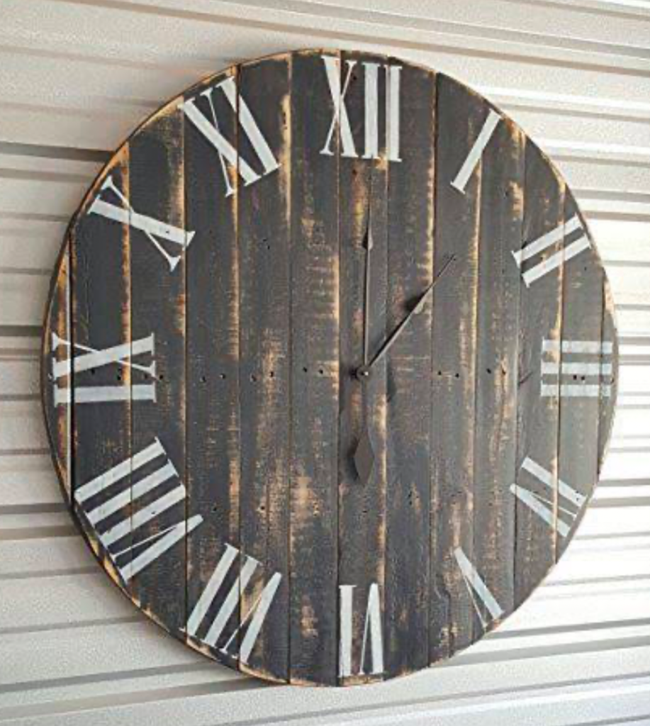 Rustic wooden clock with Roman numerals