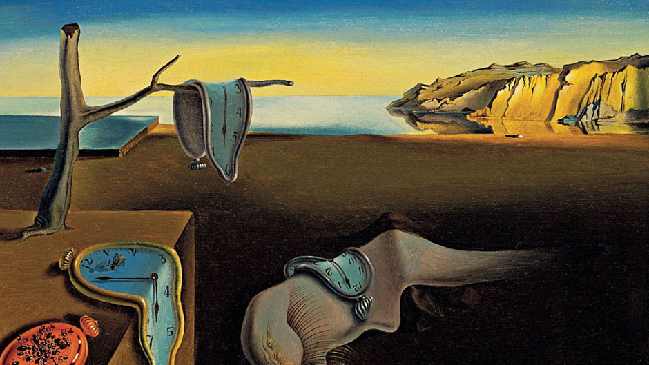 Salvador Dalí “The Persistence of Memory” painting with melting clocks landscape.