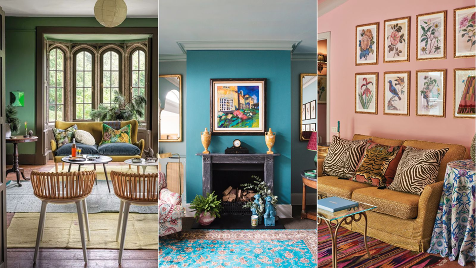 Colorful maximalist living room ideas and wall art