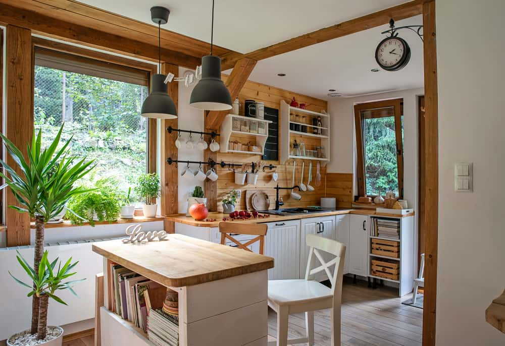 Rustic wooden decor in modern kitchen