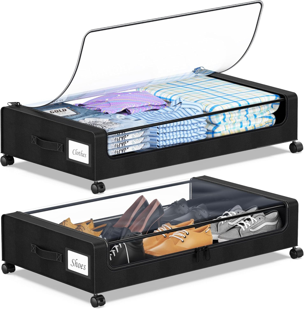 Rolling bins that fit right under a bed or other area out of sight.