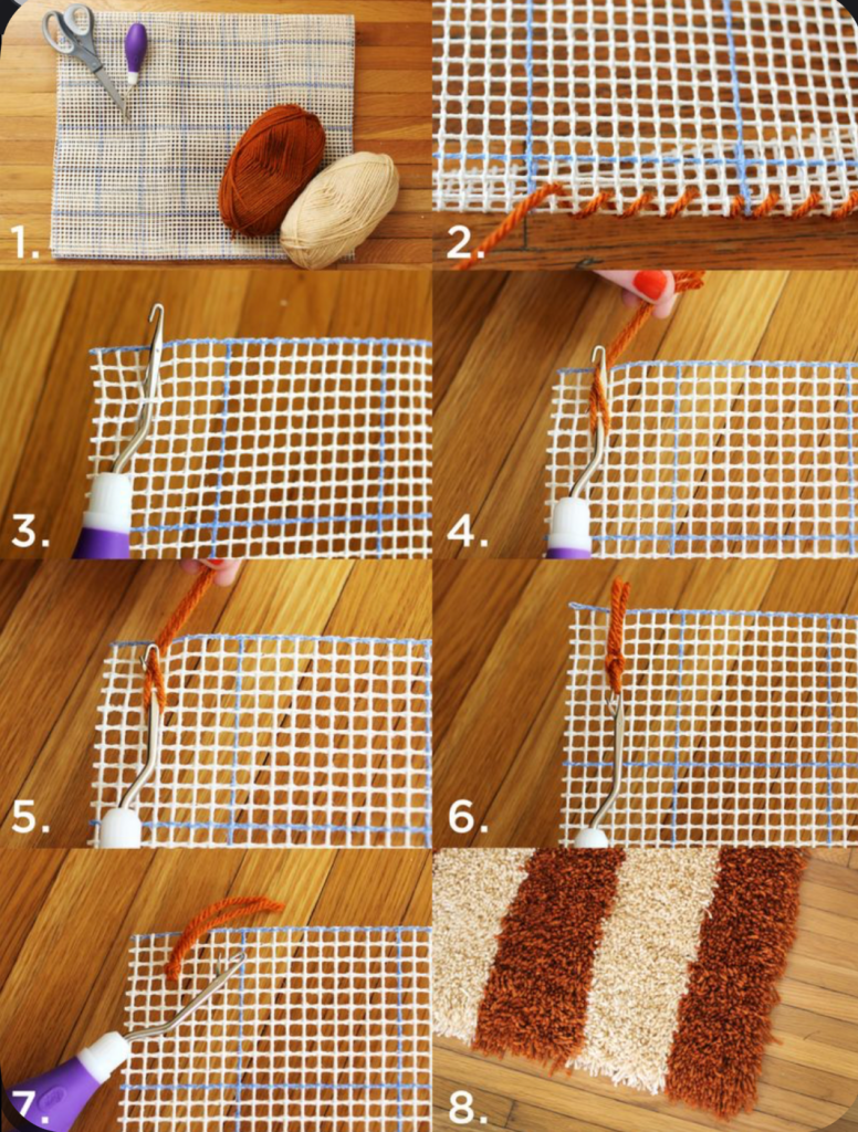 step by step diy latch hook rug tutorial using mesh canvas and yarn for beginners